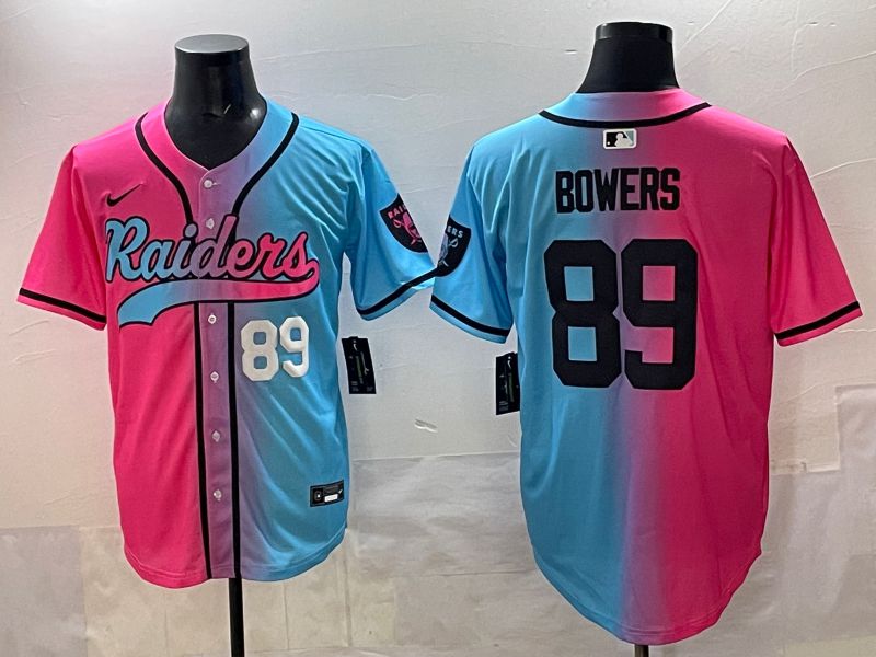 Men 2025 Oakland Raiders 89 Bowers Blue pink Nike Limited NFL Jersey style 005